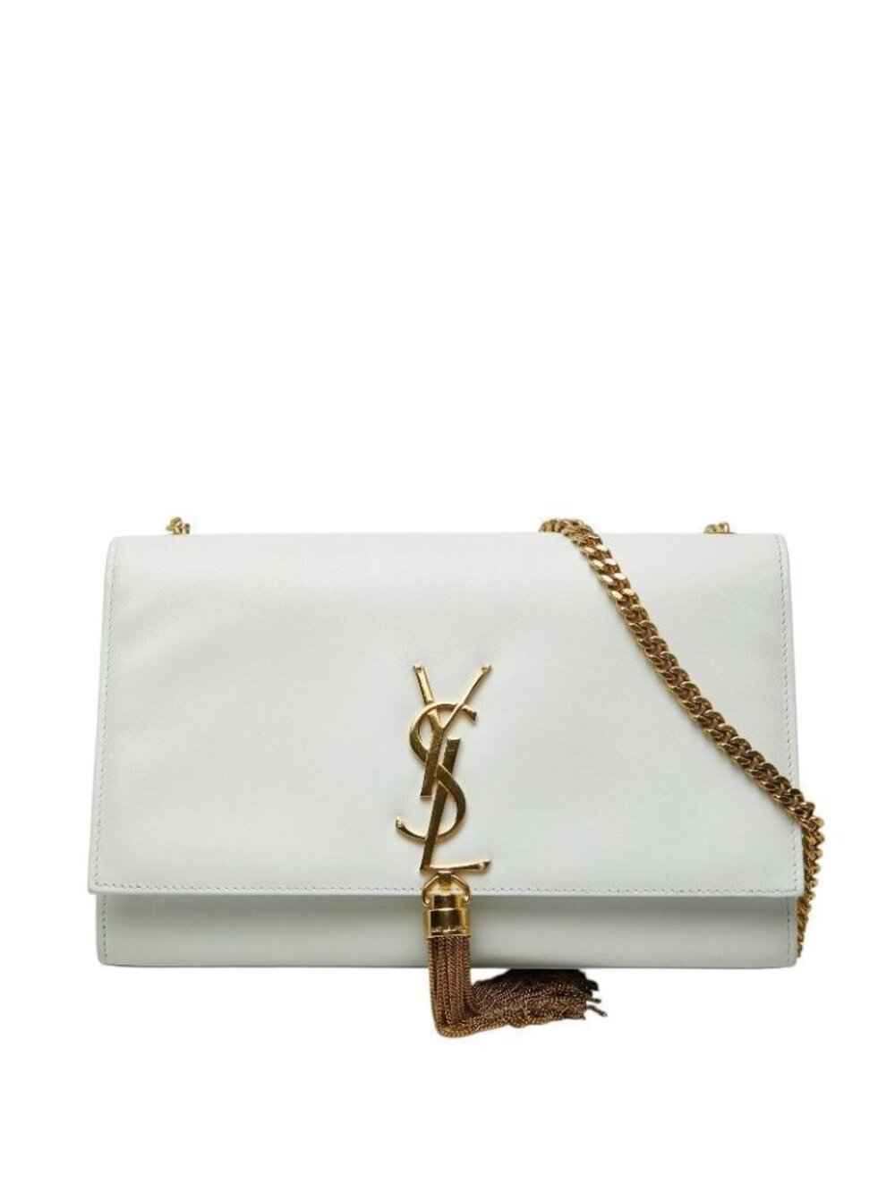 Saint Laurent YSL Logo Kate Crossbody Chain Shoulder Bag Tassel White Leather